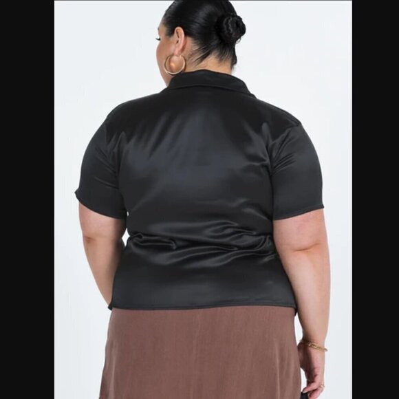 Princess Polly Bessie Black Satin Button Front Collared Blouse Plus Size 16 - Picture 5 of 12